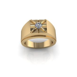 Inel barbatesc din aur galben 14K, piatra zirconiu