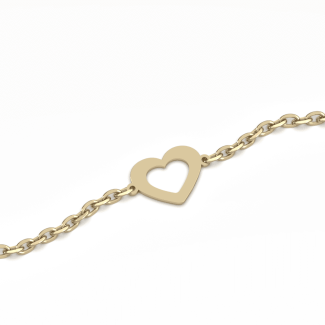 Bratara din aur galben de 14K model inimioara cu lant