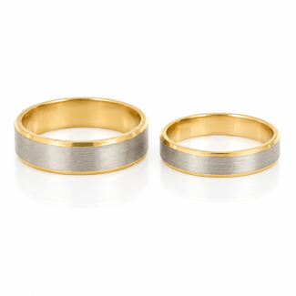 Set Verighete Bicolore Aur 14K cu Centru Mat și Margini Aurii